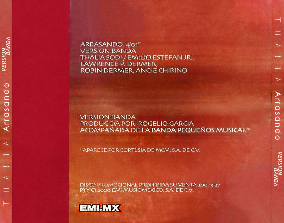 Cartula Trasera de Thalia - Arrasando (Version Banda) (Cd Single)