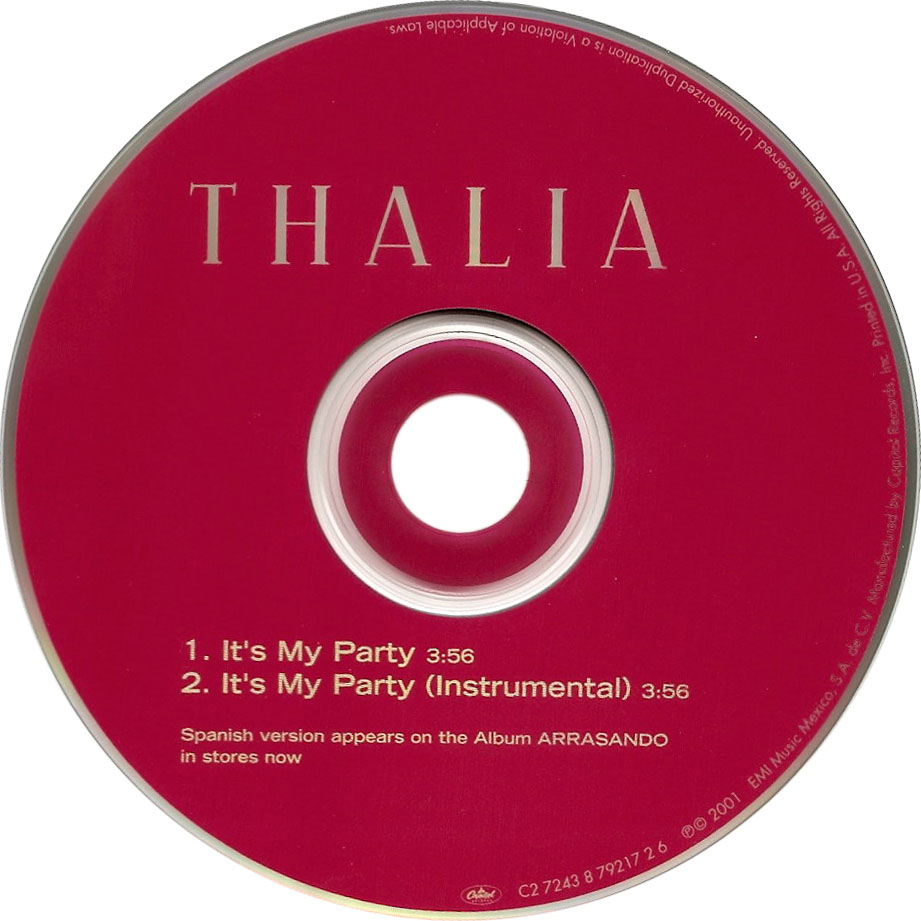 Cartula Cd de Thalia - It's My Party (Cd Single)