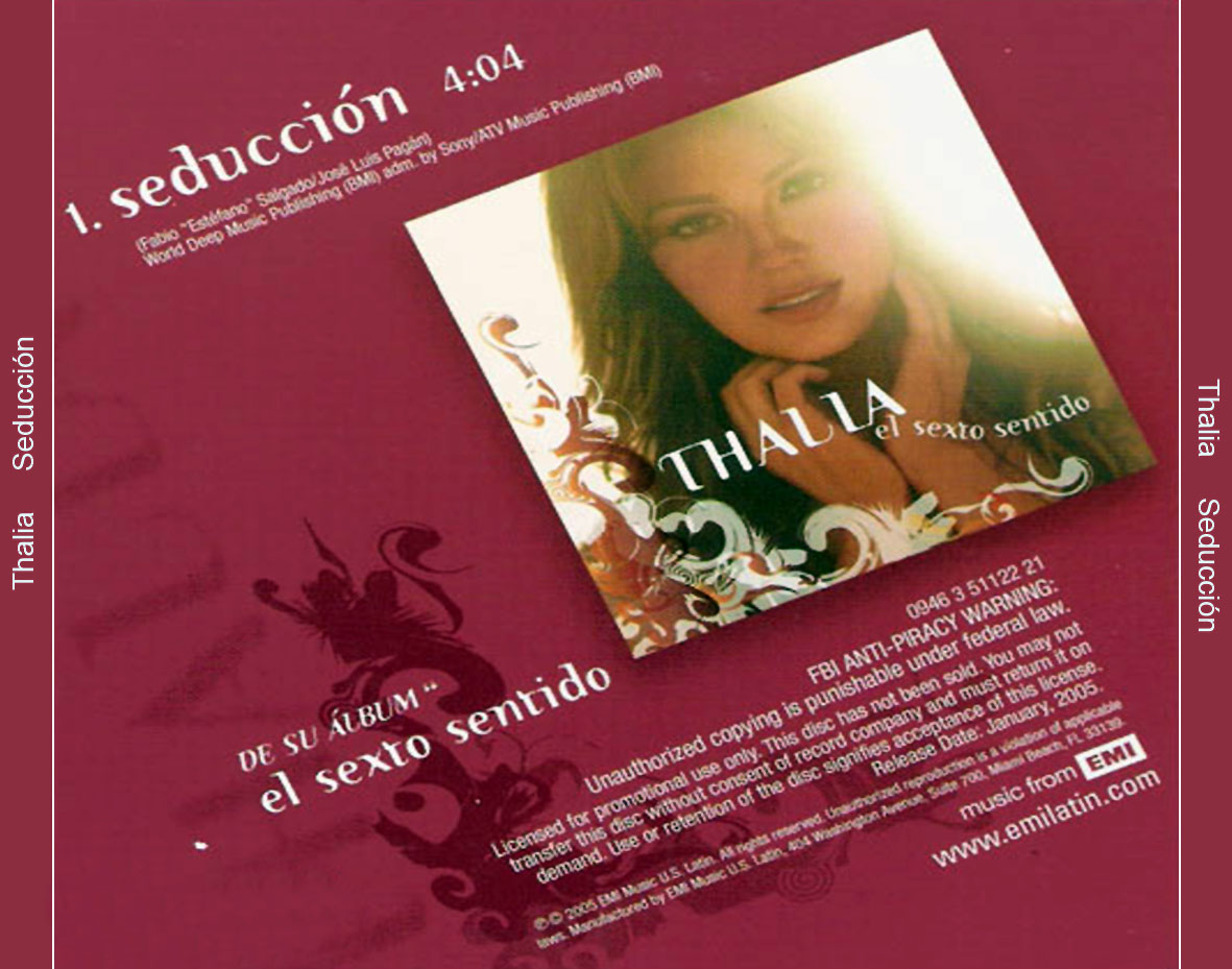 Cartula Trasera de Thalia - Seduccion (Cd Single)
