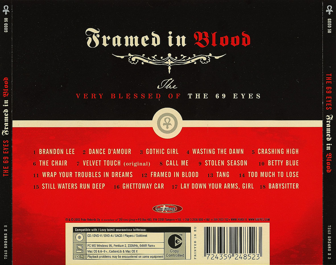 Cartula Trasera de The 69 Eyes - Framed In Blood: The Very Blessed Of The 69 Eyes