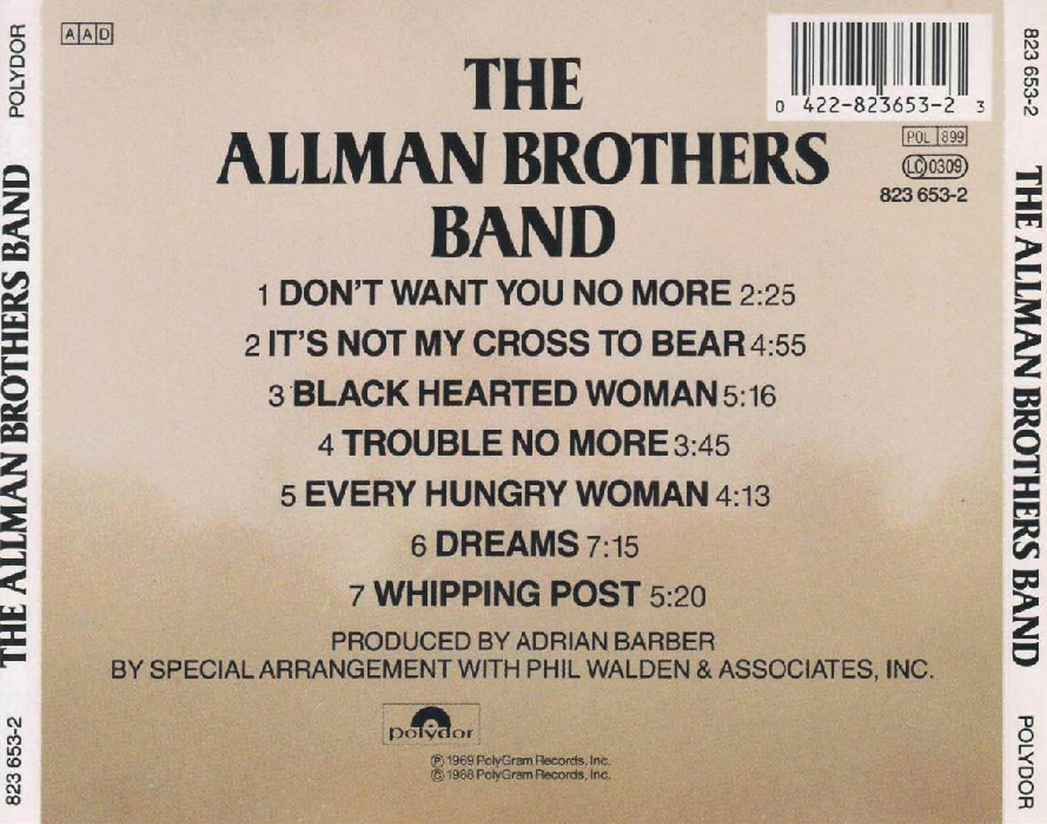 Cartula Trasera de The Allman Brothers Band - The Allman Brothers Band