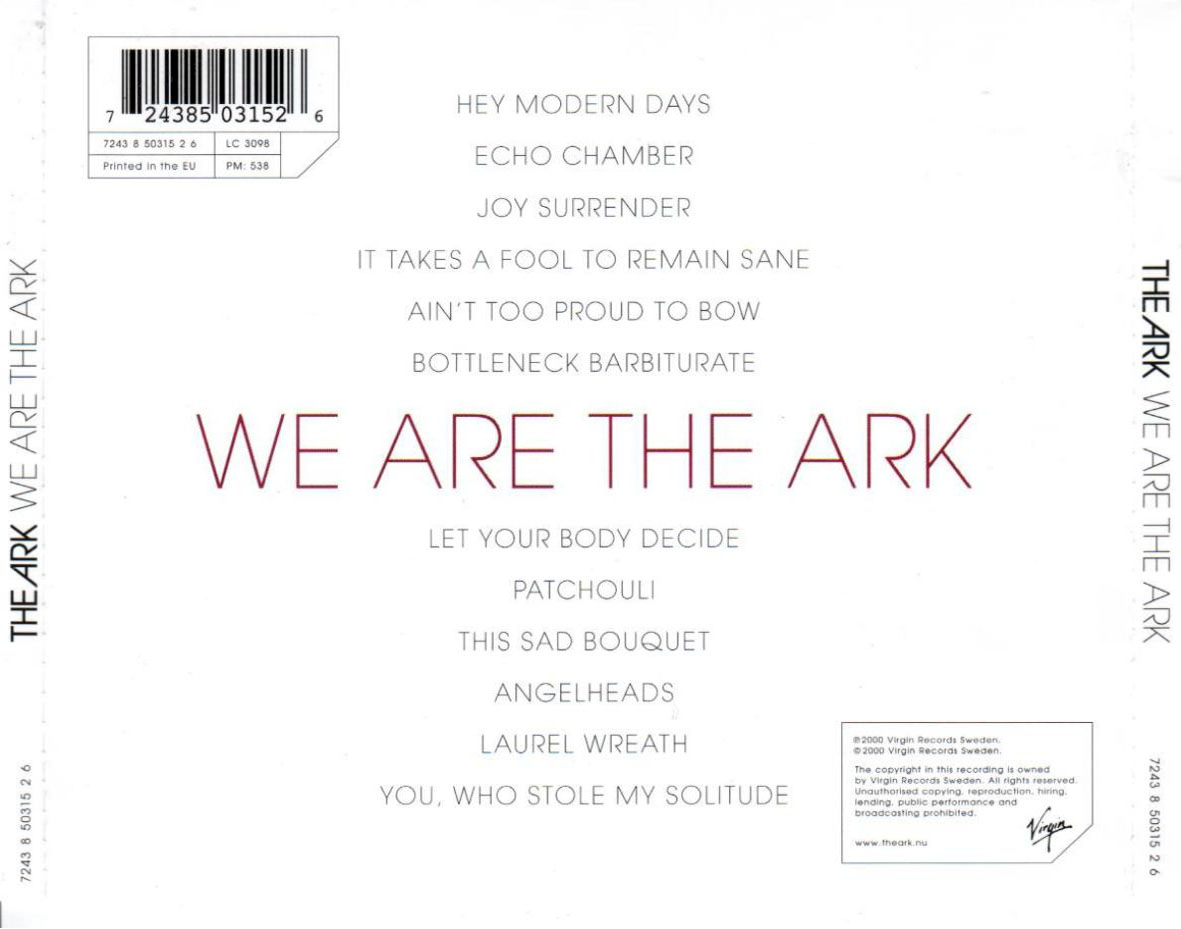 Cartula Trasera de The Ark - We Are The Ark