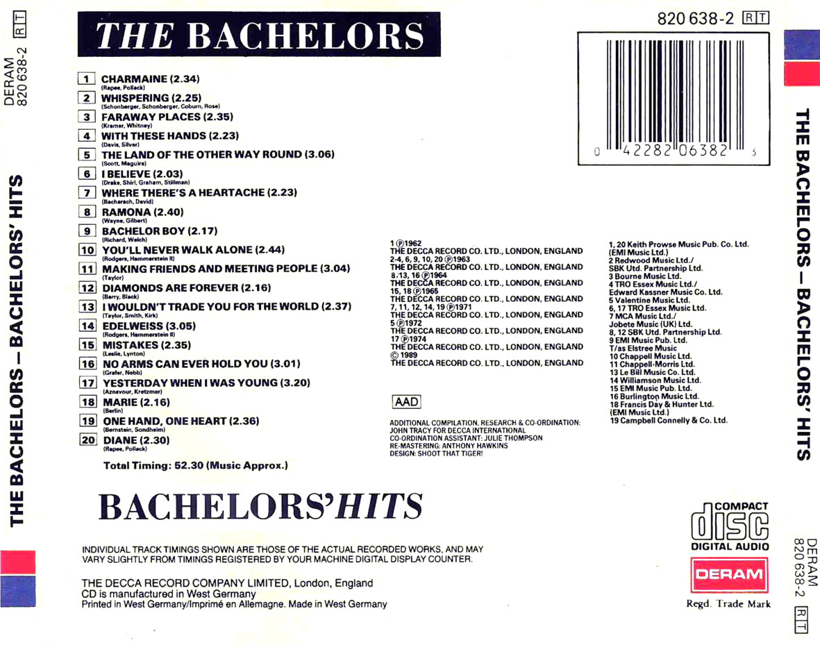 Cartula Trasera de The Bachelors - Bachelors' Hits