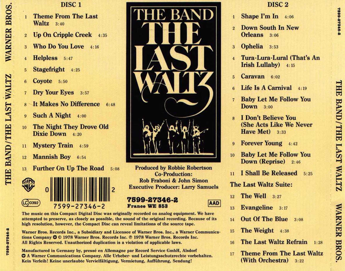 Cartula Trasera de The Band - The Last Waltz