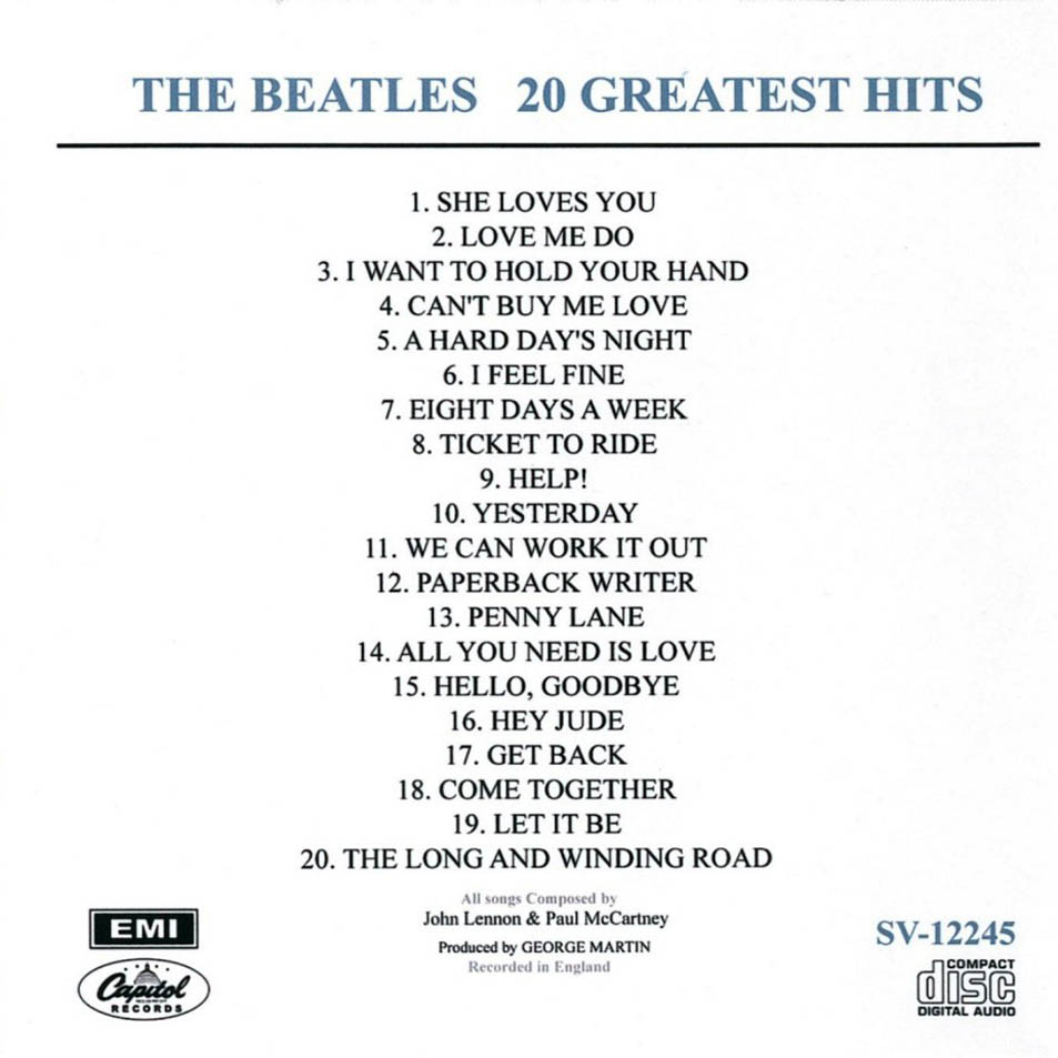 Cartula Interior Frontal de The Beatles - 20 Greatest Hits