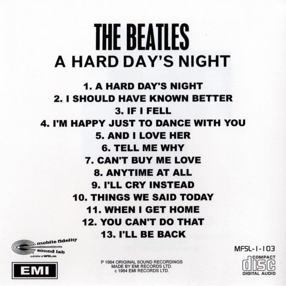 Cartula Interior Frontal de The Beatles - A Hard Day's Night