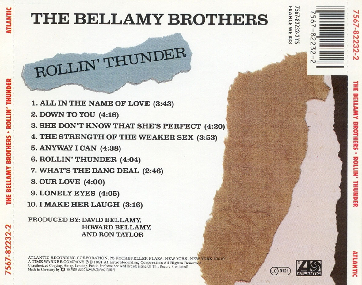 Cartula Trasera de The Bellamy Brothers - Rollin' Thunder