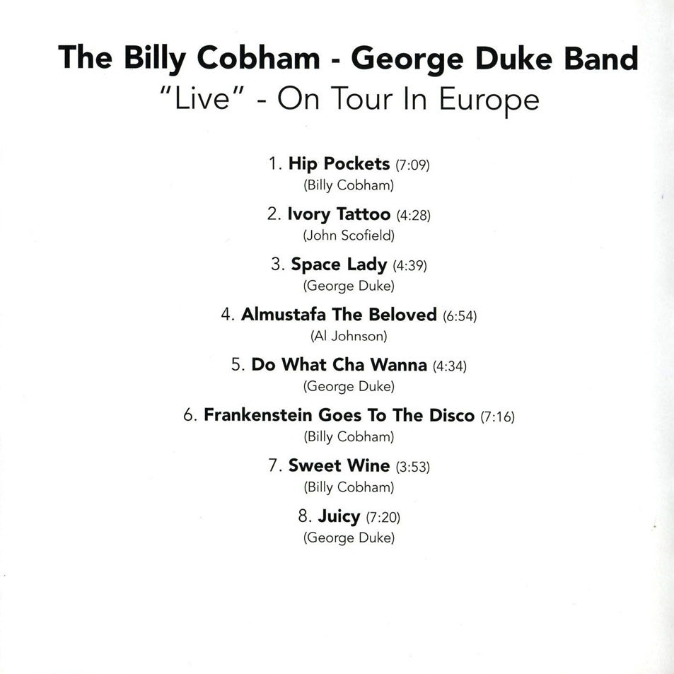 Cartula Interior Frontal de The Billy Cobham - George Duke Band - Live - On Tour In Europe