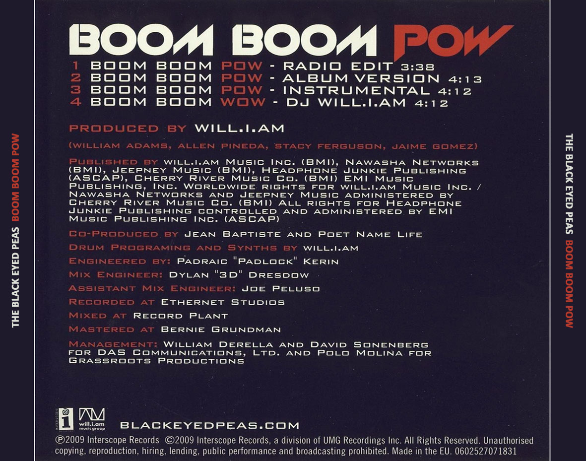 Cartula Trasera de The Black Eyed Peas - Boom Boom Pow (Cd Single)