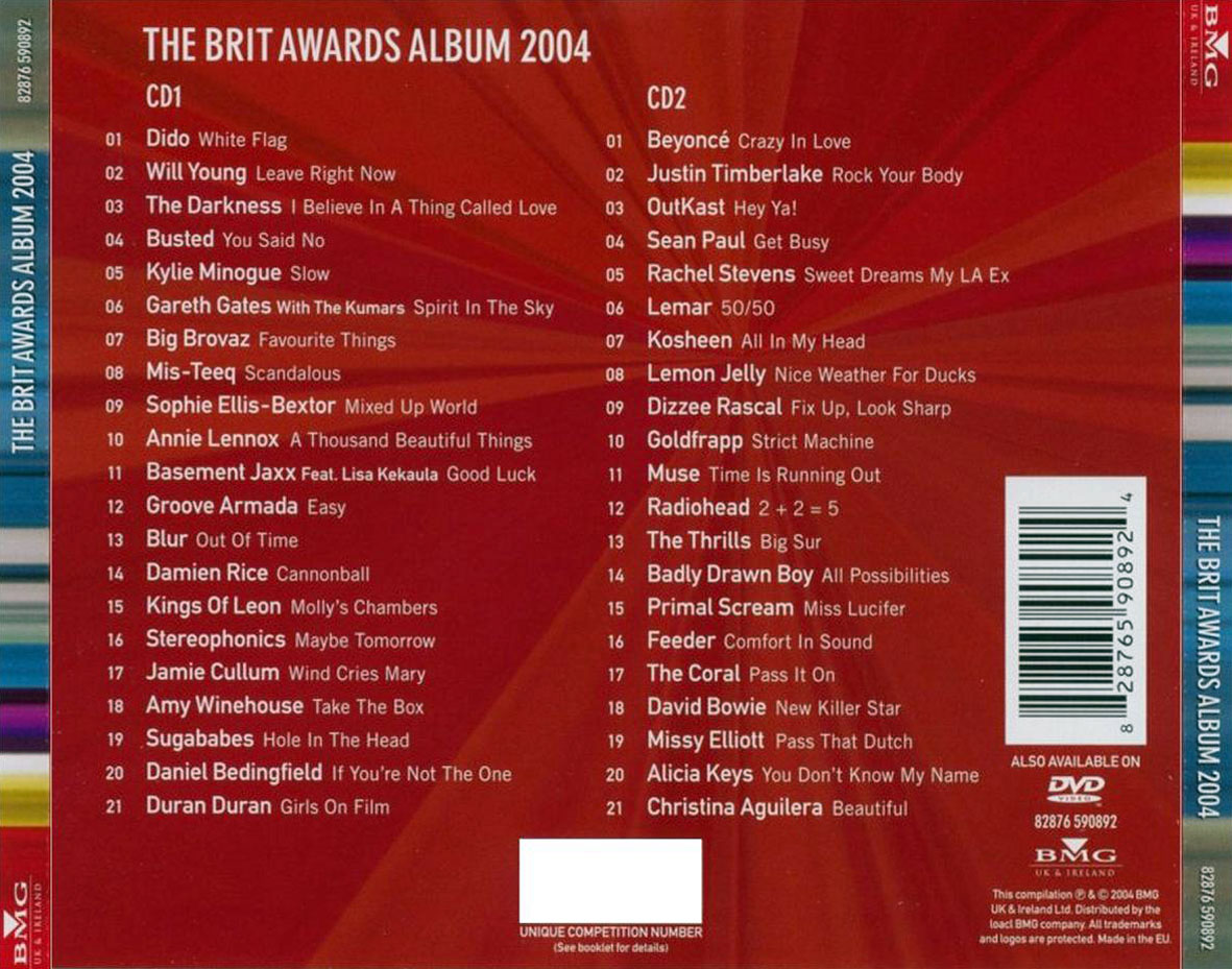 Carátula Trasera de The Brit Awards Album 2004