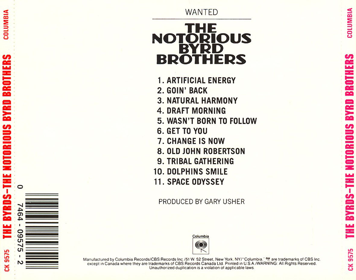 Cartula Trasera de The Byrds - The Notorious Byrd Brothers