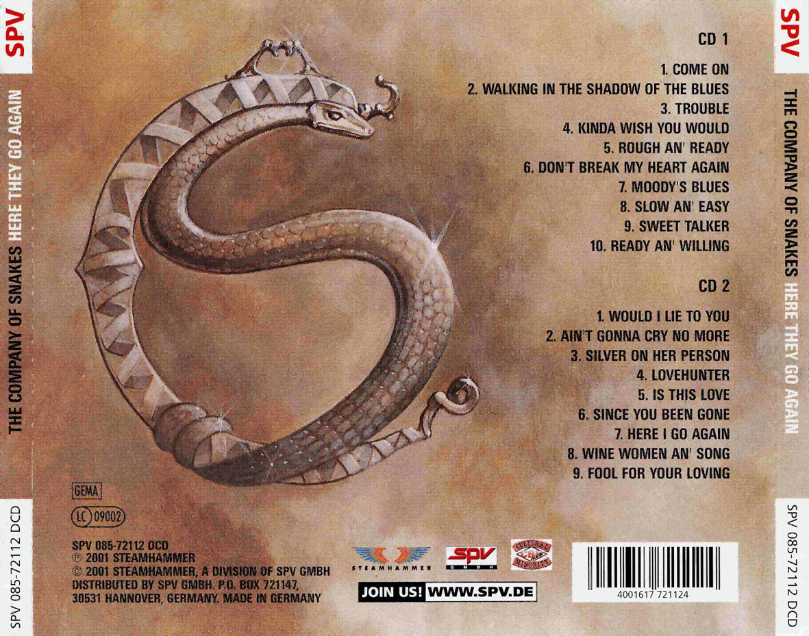 Cartula Trasera de The Company Of Snakes - Here They Go Again