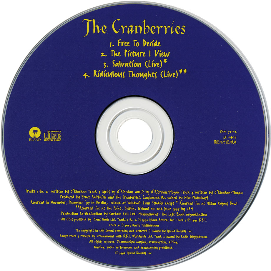 Cartula Cd de The Cranberries - Free To Decide (Cd Single)