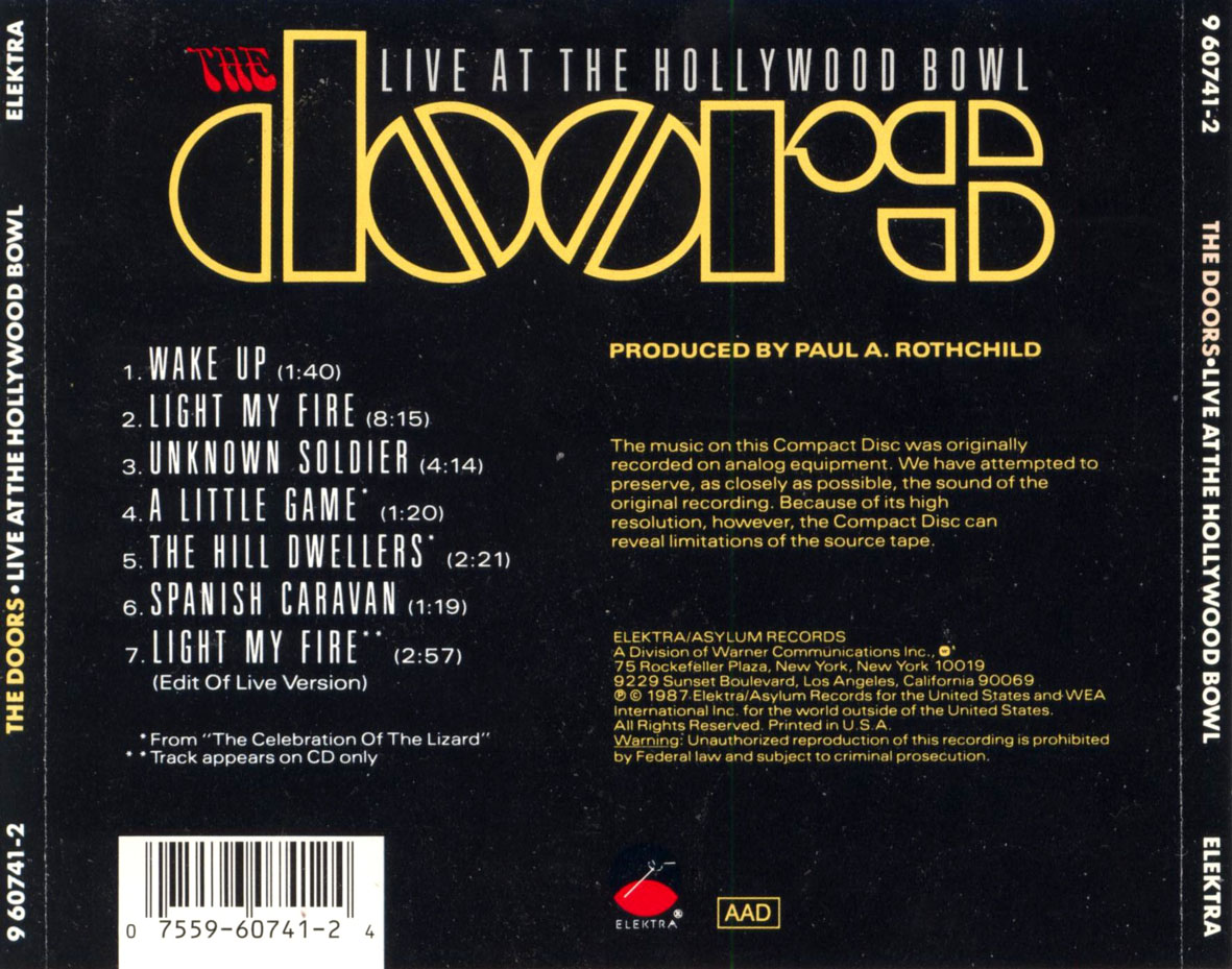 Cartula Trasera de The Doors - Live At The Hollywood Bowl