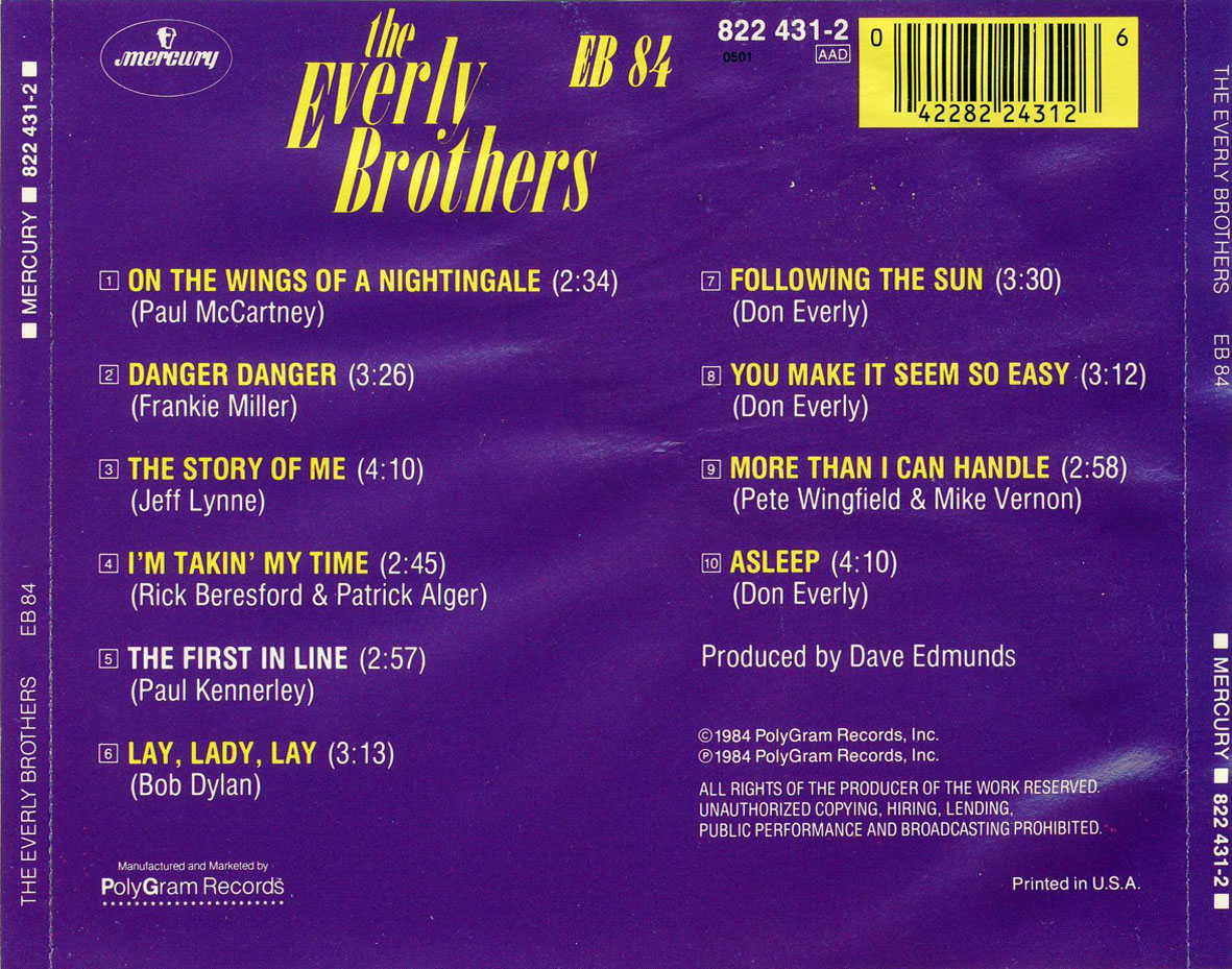 Cartula Trasera de The Everly Brothers - Eb 84