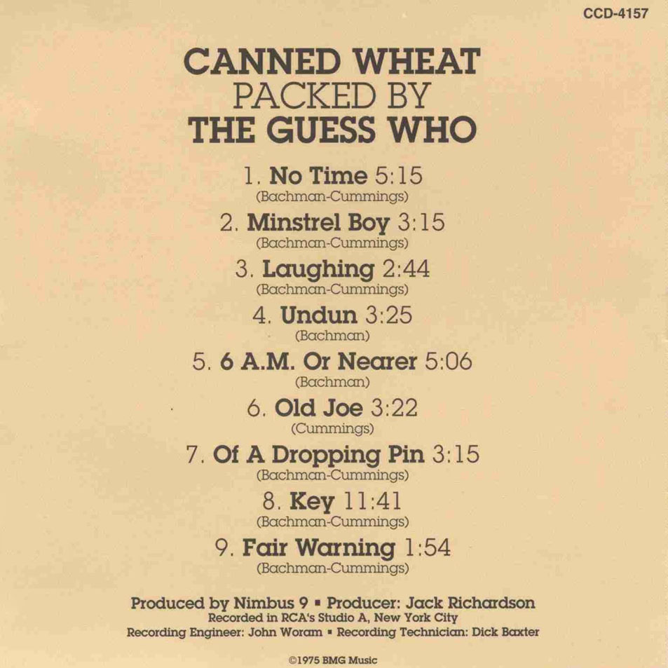 Cartula Interior Frontal de The Guess Who - Canned Wheat (1975)