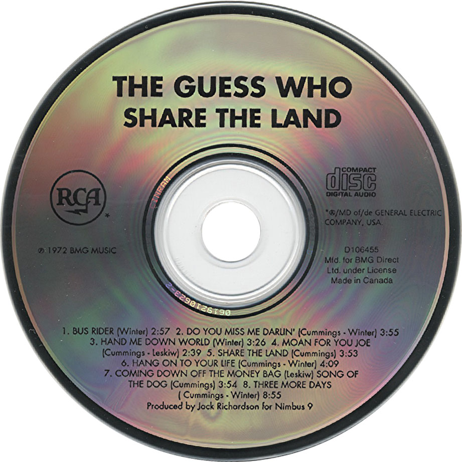 Cartula Cd de The Guess Who - Share The Land (1972)