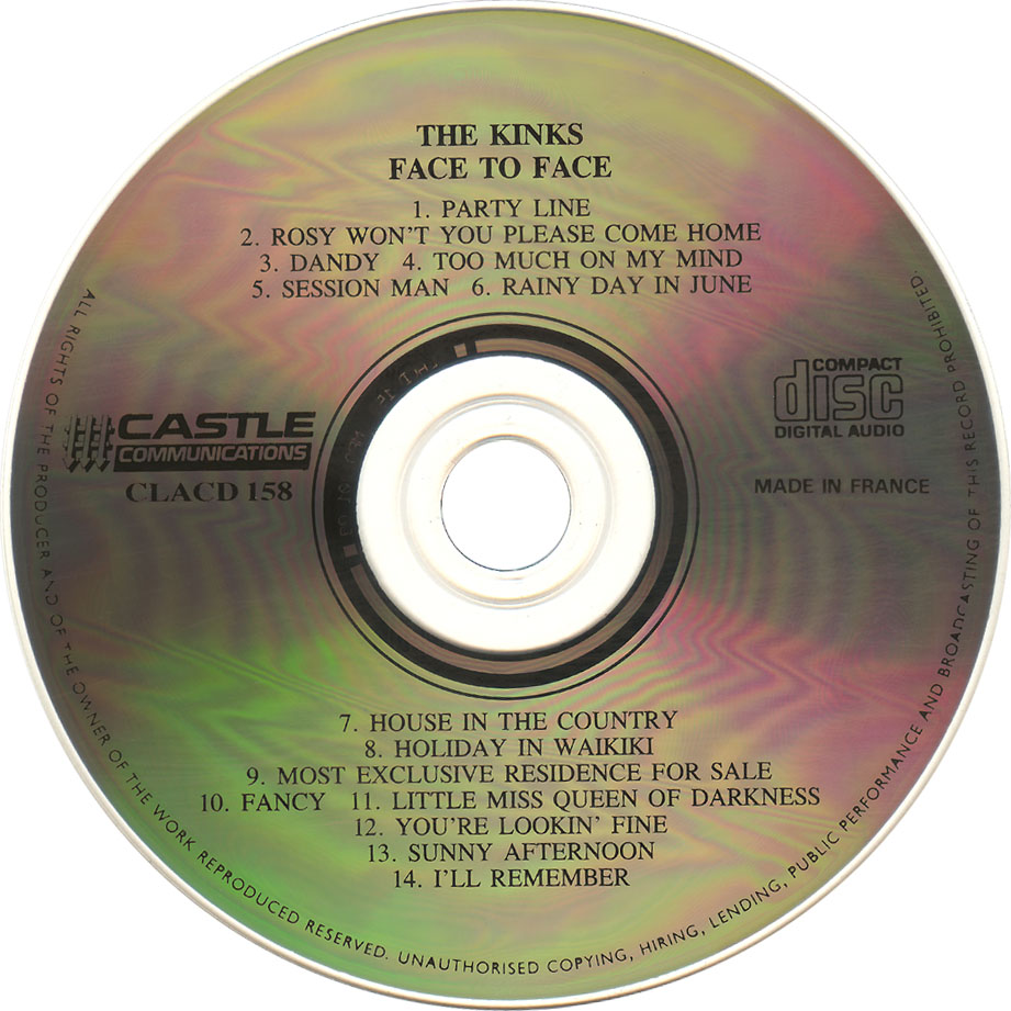 Cartula Cd de The Kinks - Face To Face