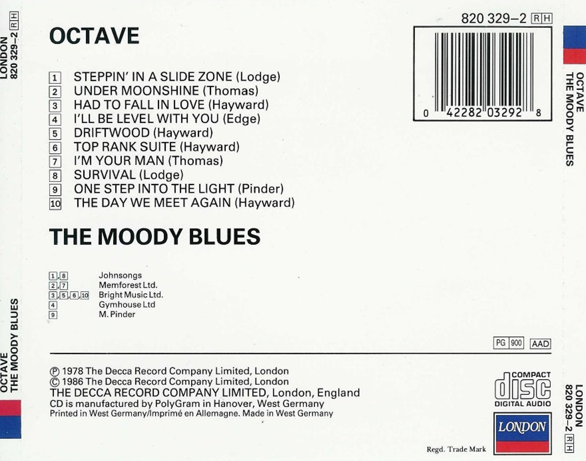 Cartula Trasera de The Moody Blues - Octave (1978)