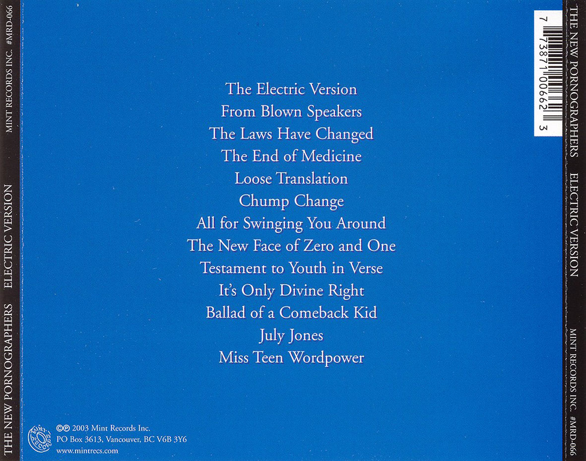 Cartula Trasera de The New Pornographers - Electric Version