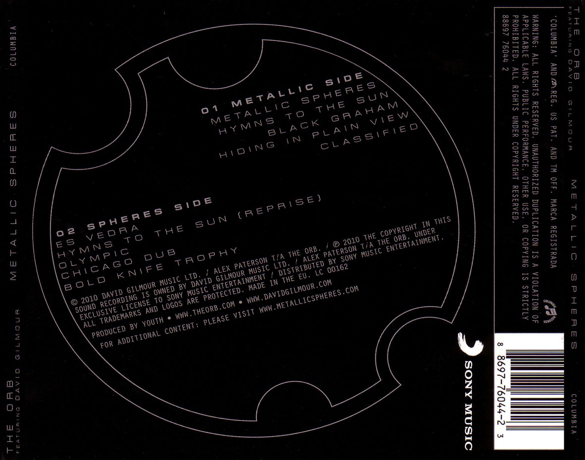 Cartula Trasera de The Orb & David Gilmour - Metallic Spheres