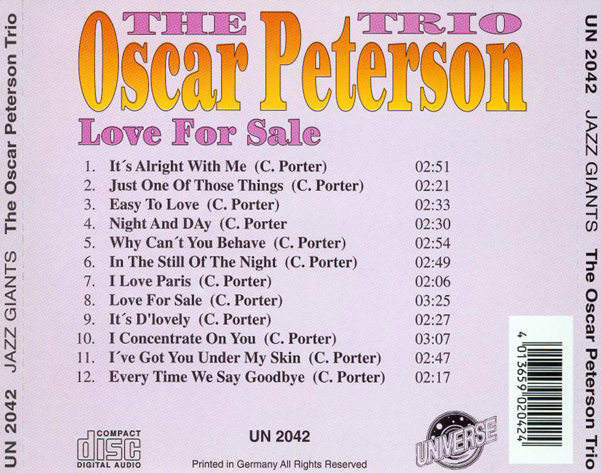 Cartula Trasera de The Oscar Peterson Trio - Love For Sale - Jazz Giants