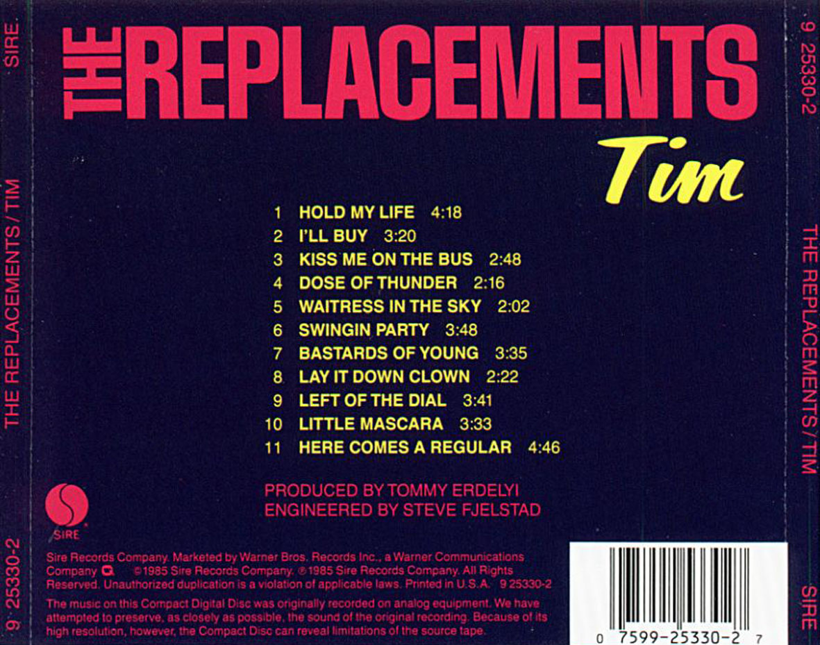Cartula Trasera de The Replacements - Tim