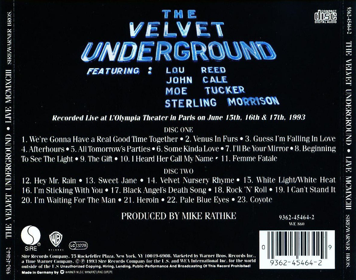 Cartula Trasera de The Velvet Underground - Live Mcmxciii