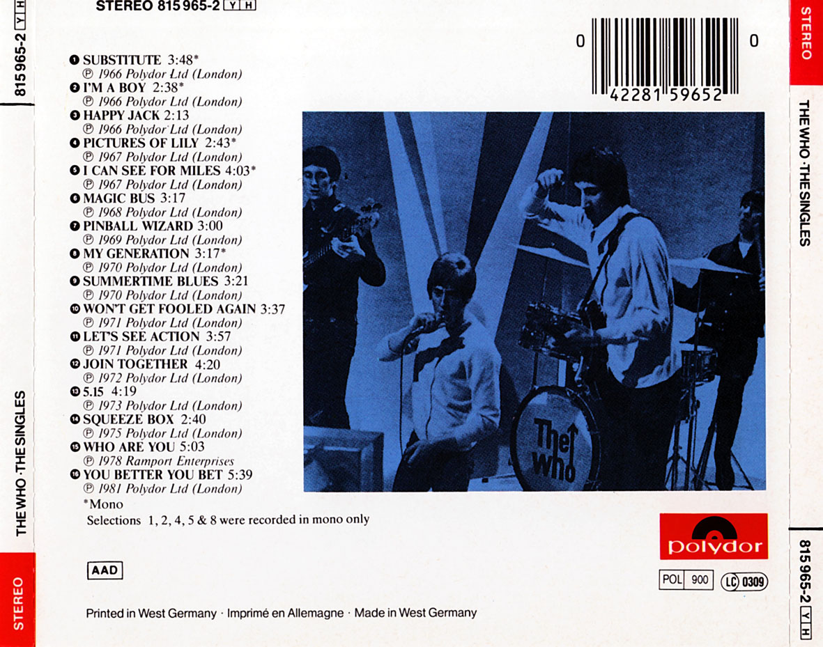 Cartula Trasera de The Who - The Singles
