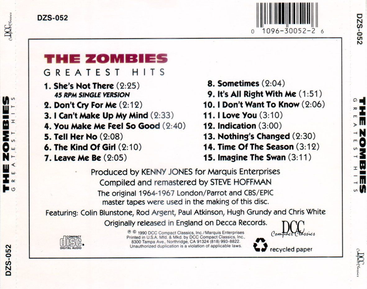 Cartula Trasera de The Zombies - Greatest Hits