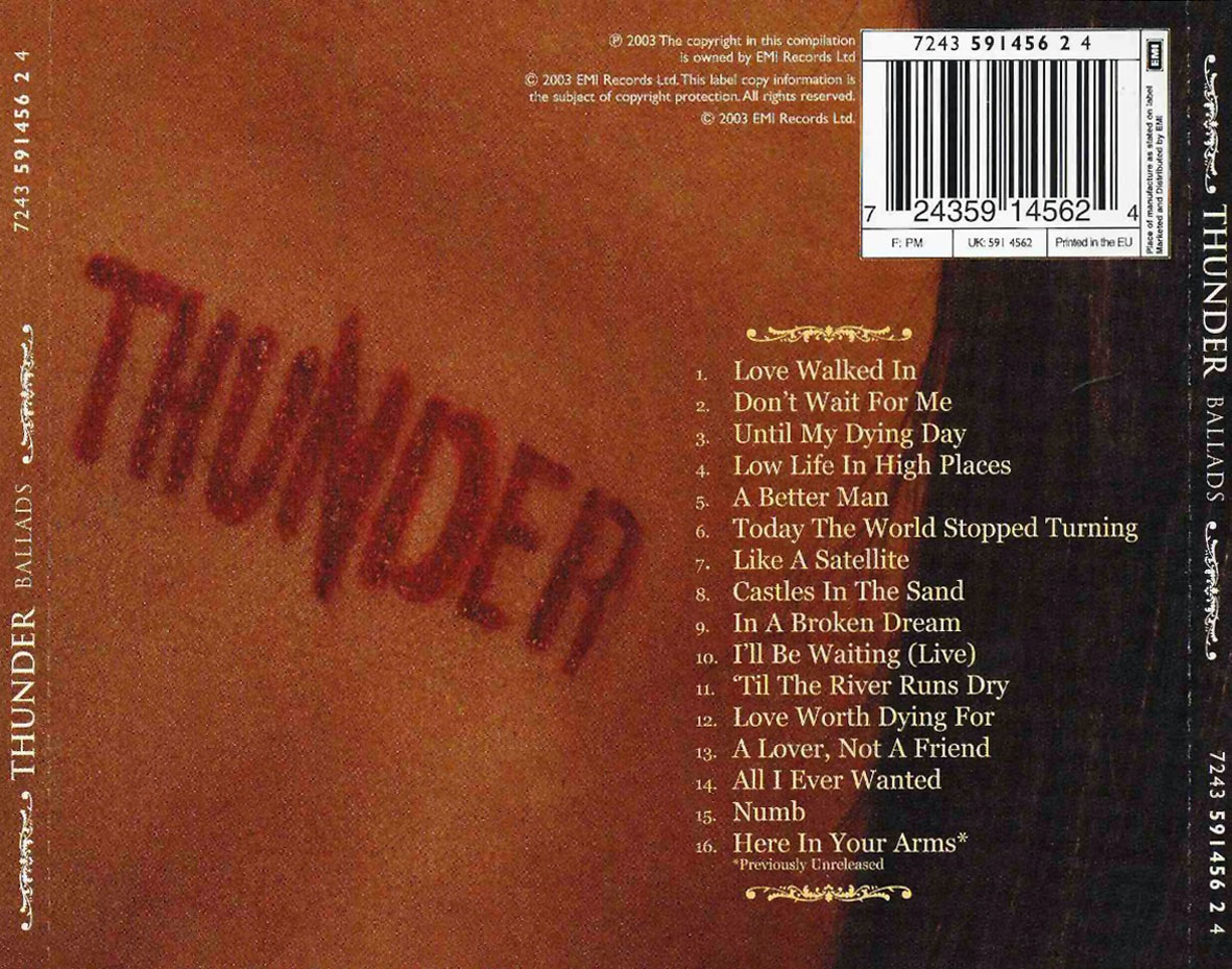 Cartula Trasera de Thunder - Ballads