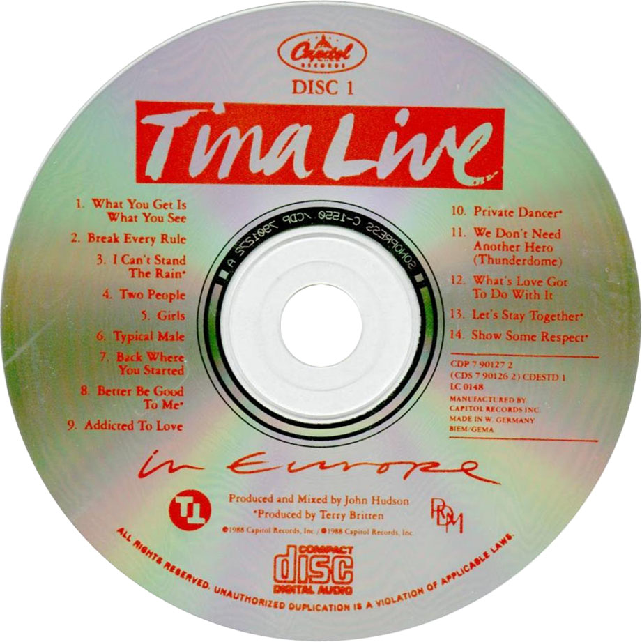 Cartula Cd1 de Tina Turner - Tina Live In Europe