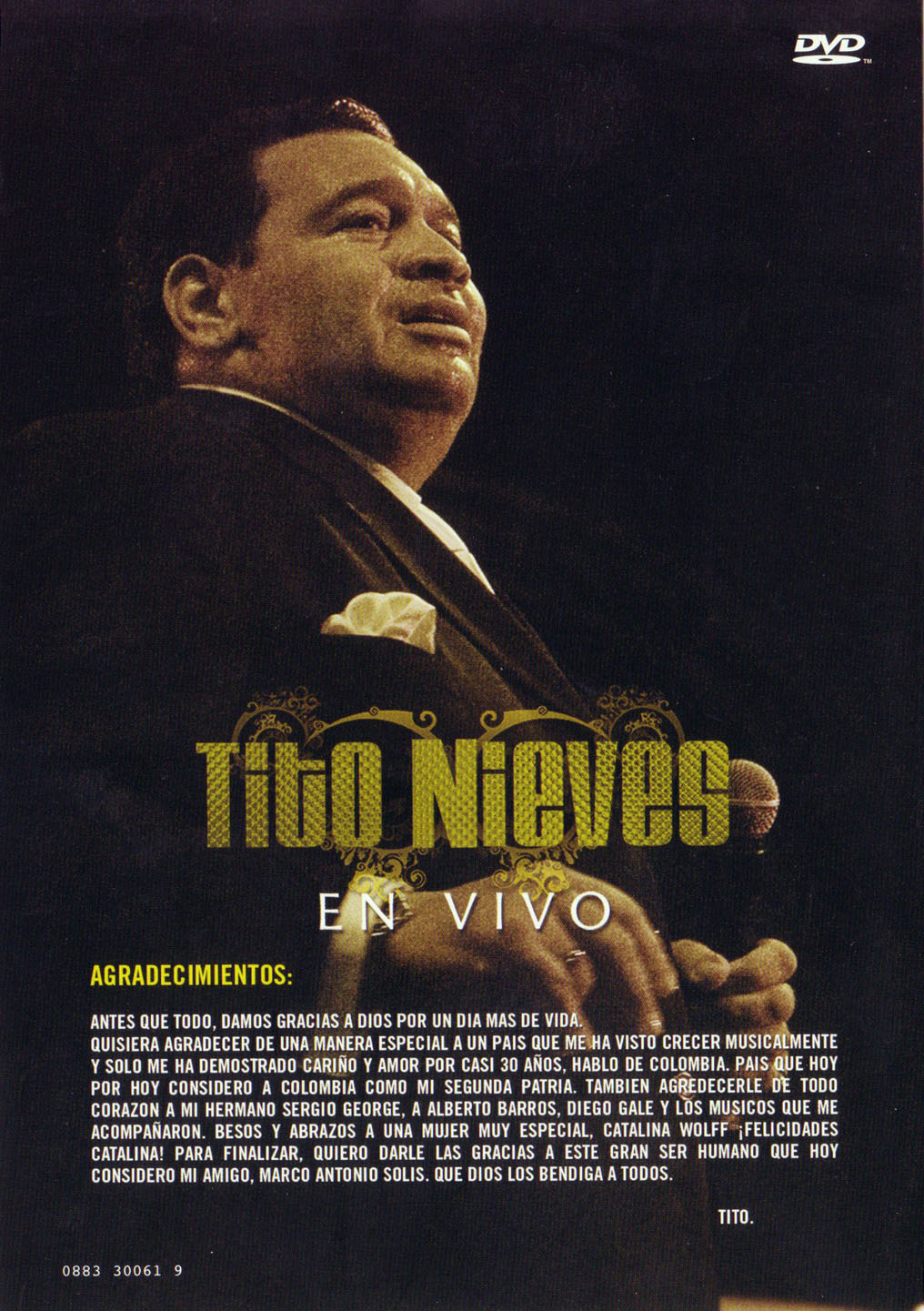 Cartula Interior Frontal de Tito Nieves - En Vivo (Dvd)