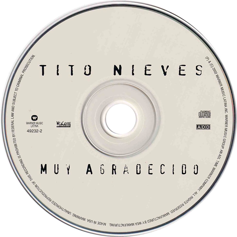 Cartula Cd de Tito Nieves - Muy Agradecido