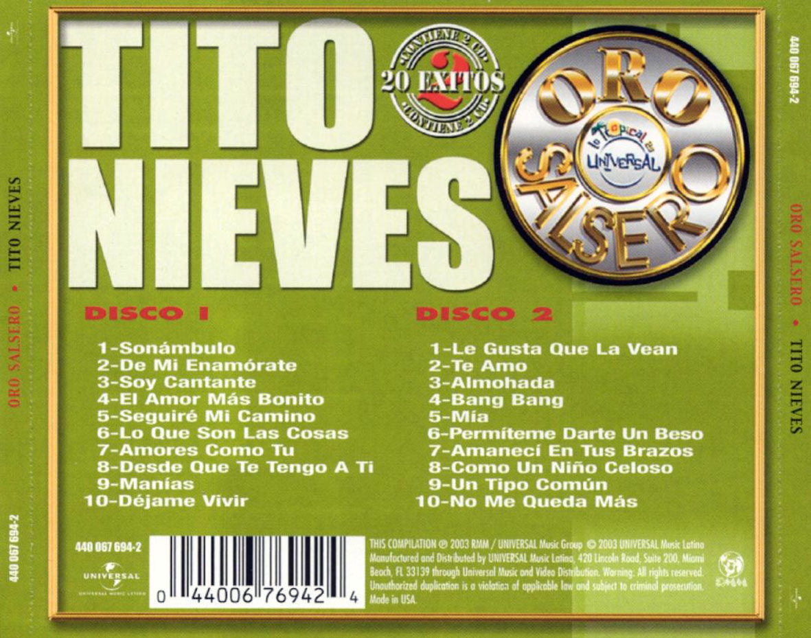 Cartula Trasera de Tito Nieves - Oro Salsero