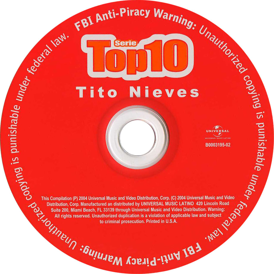 Cartula Cd de Tito Nieves - Serie Top 10