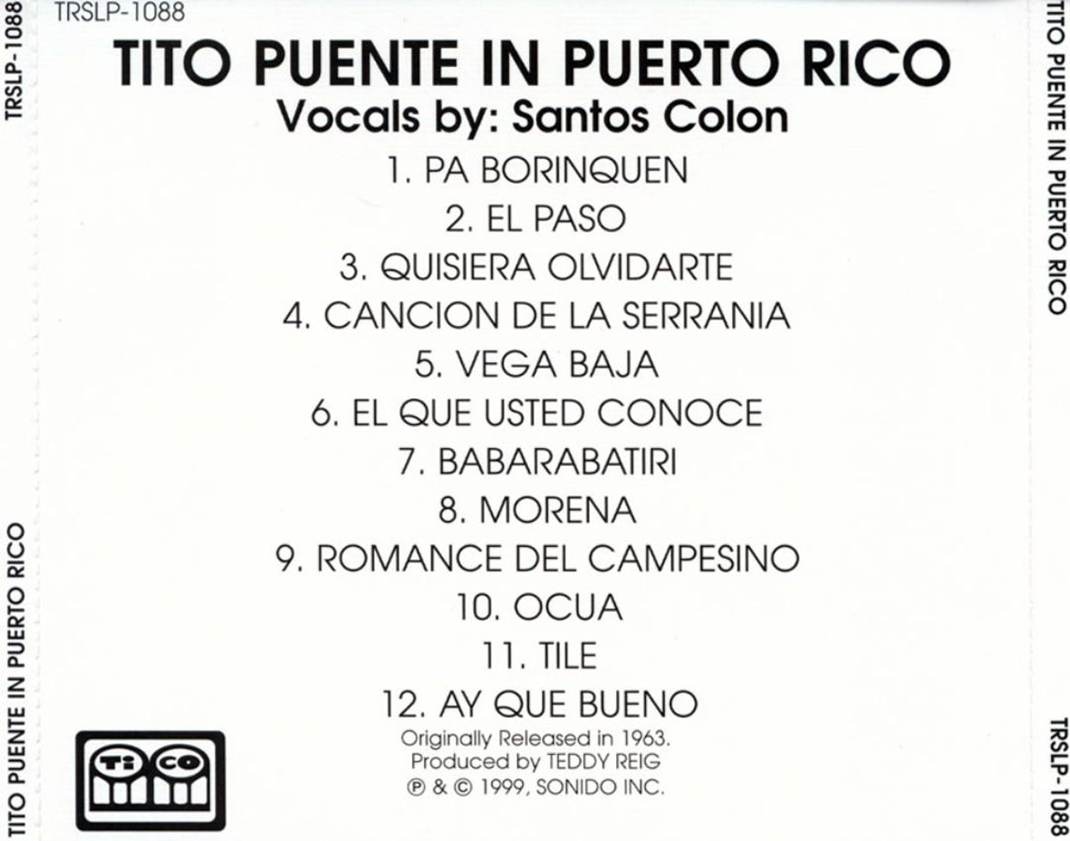 Cartula Trasera de Tito Puente - In Puerto Rico