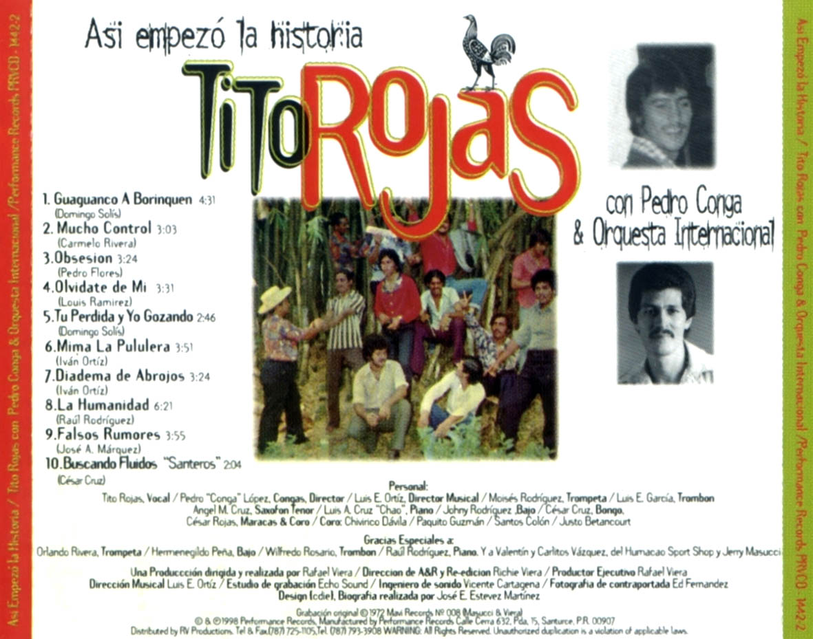 Cartula Trasera de Tito Rojas Con Pedro Conga & Orquesta Internacional - Asi Empezo La Historia