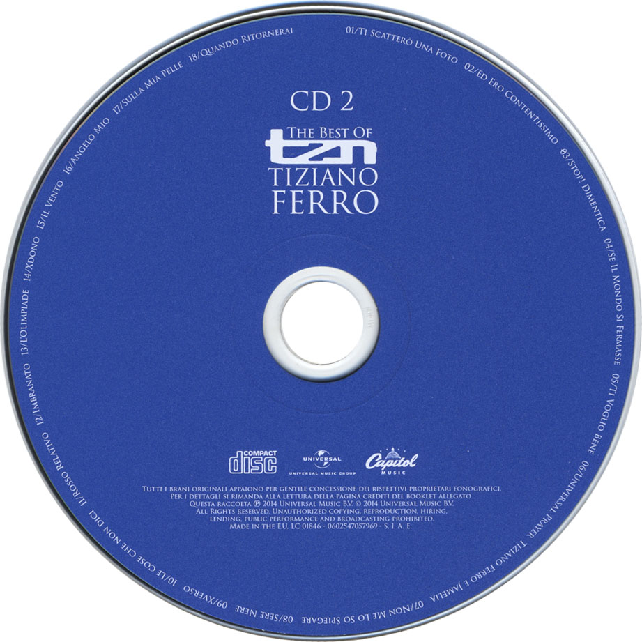 Cartula Cd2 de Tiziano Ferro - Tzn: The Best Of Tiziano Ferro (Limited Deluxe Edition)