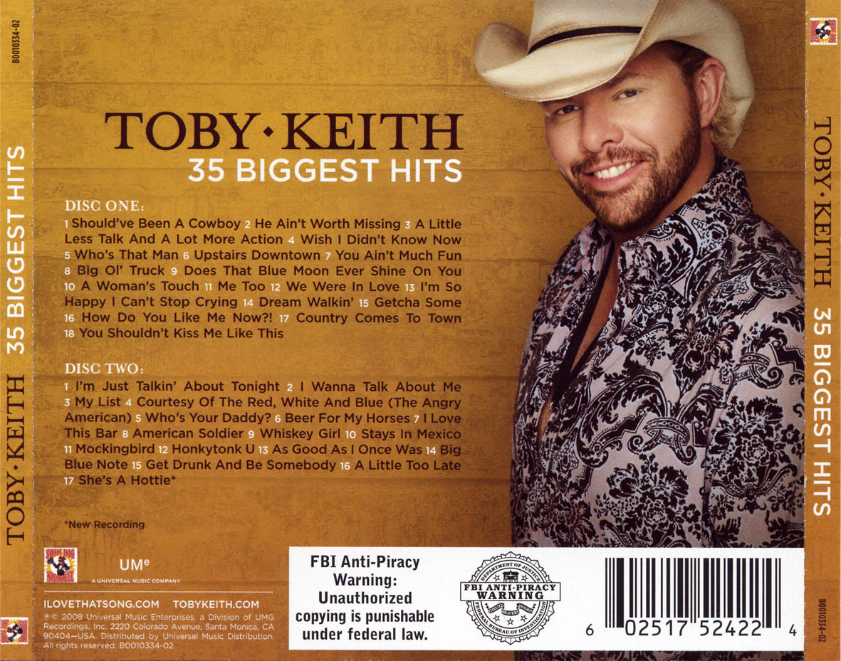 Cartula Trasera de Toby Keith - 35 Biggest Hits