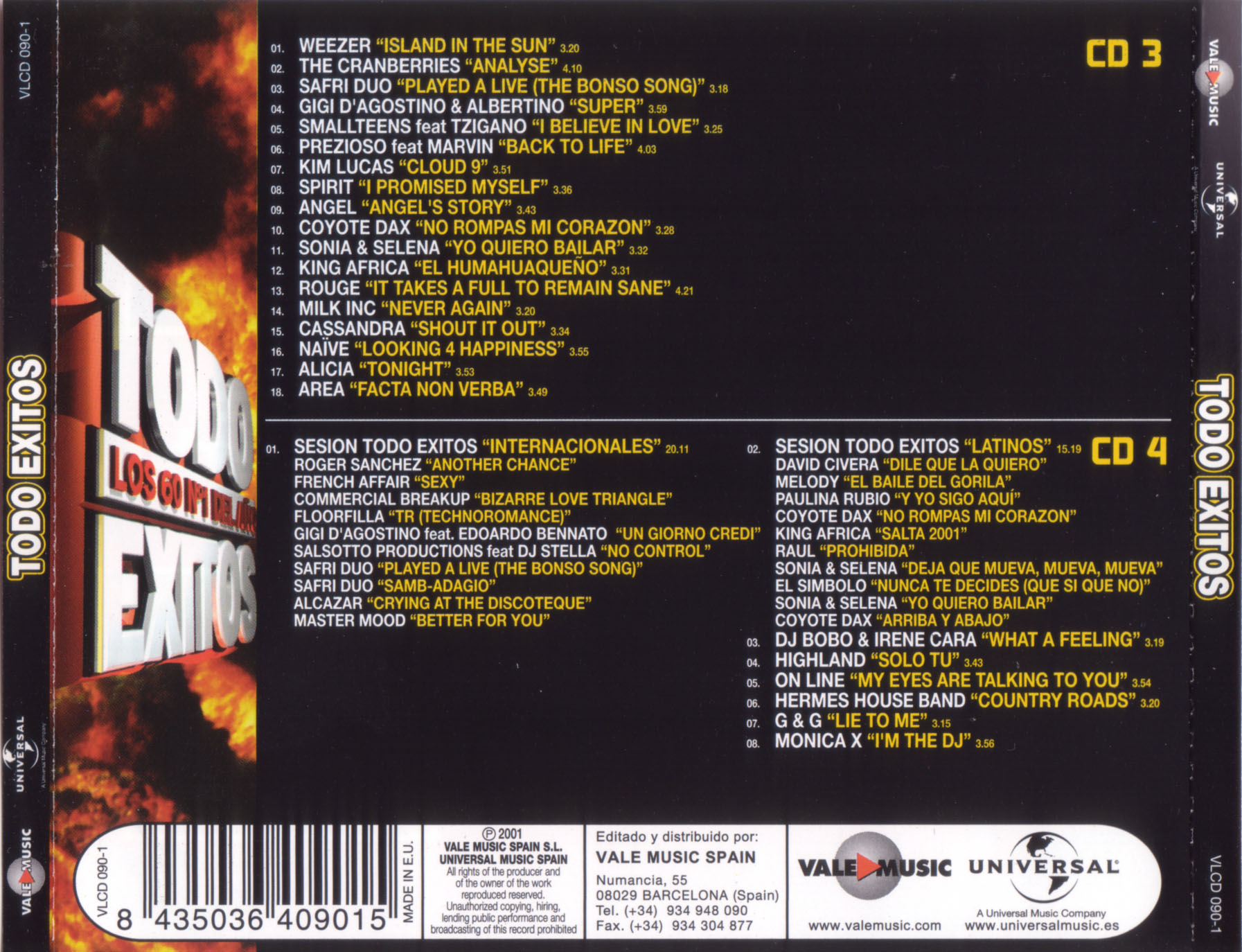 Car�tula Trasera de Todo Exitos '01 Cd 3 Y 4