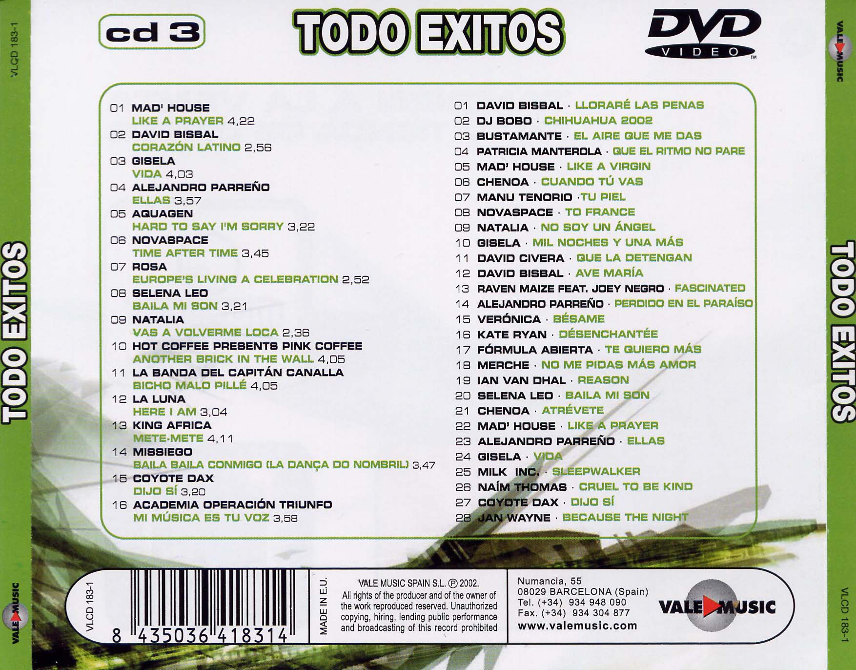 Car�tula Trasera de Todo Exitos '02 Cd 3 Y 4