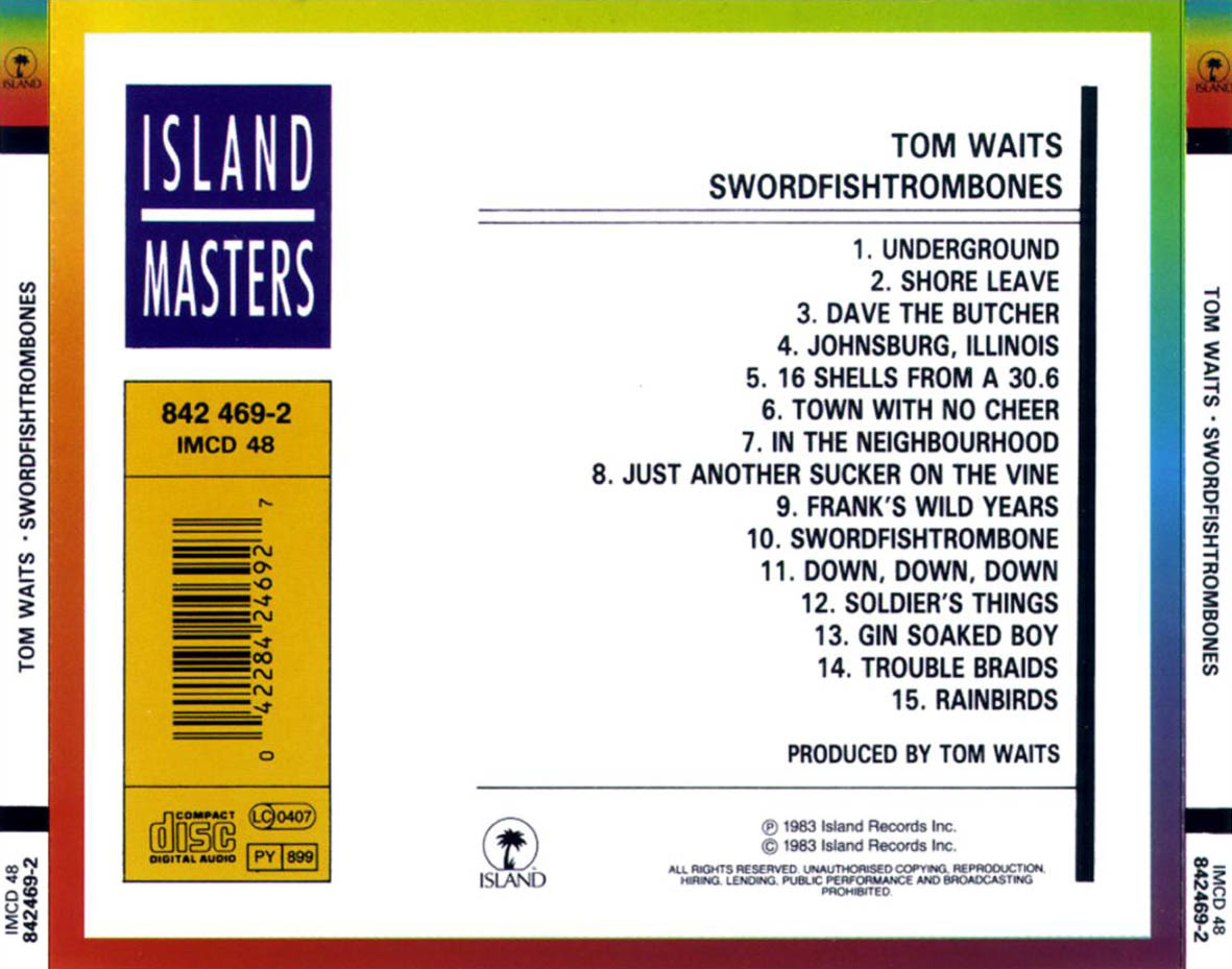 Cartula Trasera de Tom Waits - Swordfishtrombones