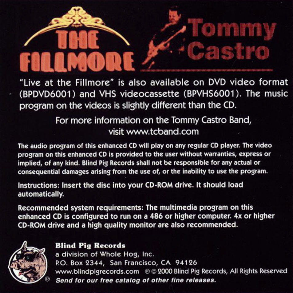Cartula Interior Frontal de Tommy Castro - Live At The Fillmore