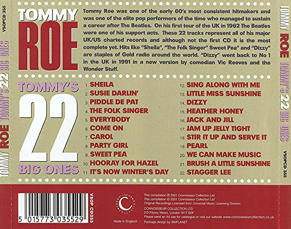 Cartula Trasera de Tommy Roe - Tommy's 22 Big Ones