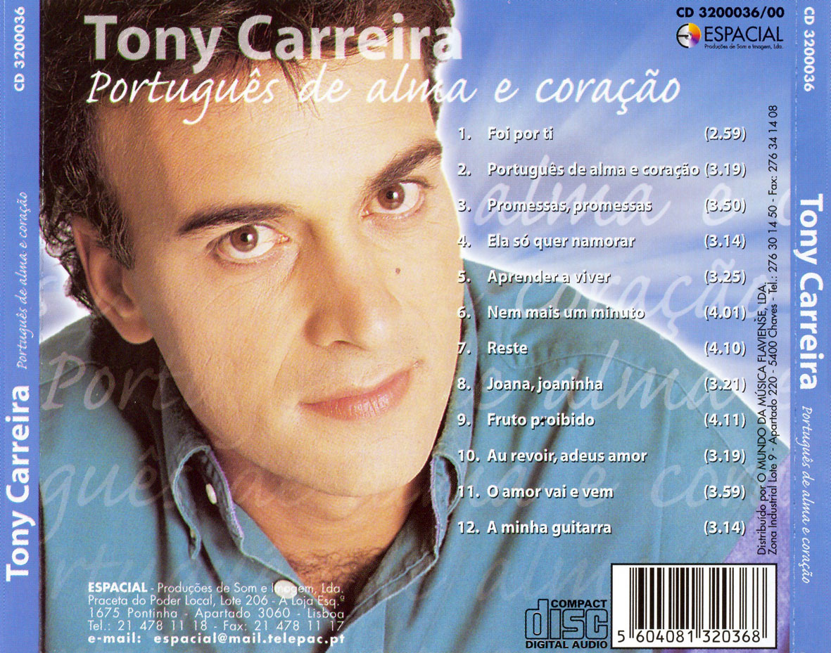 Cartula Trasera de Tony Carreira - Portugues De Alma E Coraao