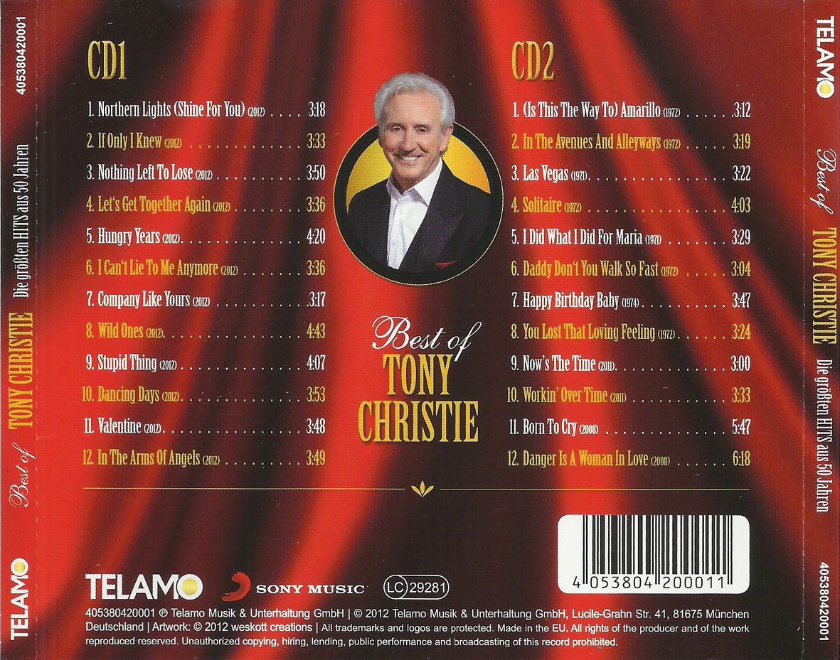 Cartula Trasera de Tony Christie - Die Grbten Hits Aus 50 Jahren: Best Of Tony Christie