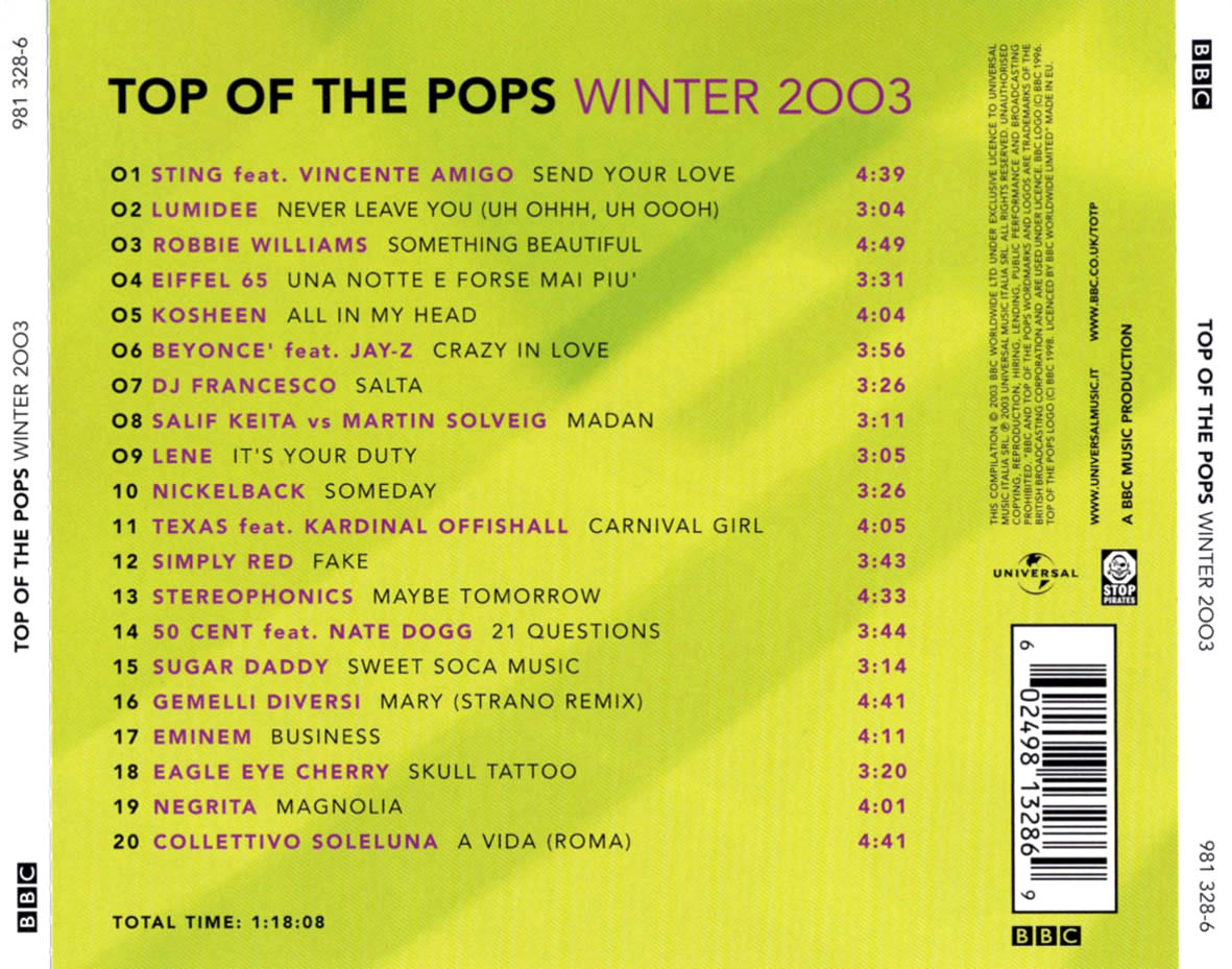Cartula Trasera de Top Of The Pops Winter 2003