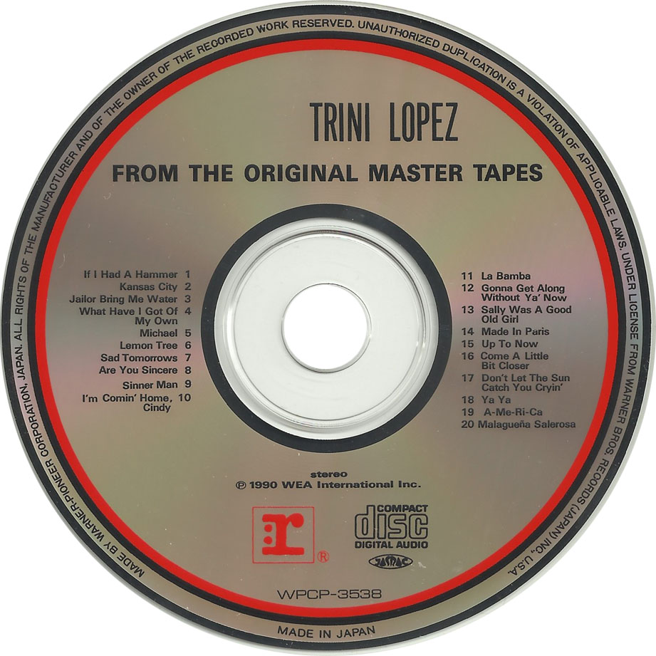 Cartula Cd de Trini Lopez - From The Original Master Tapes