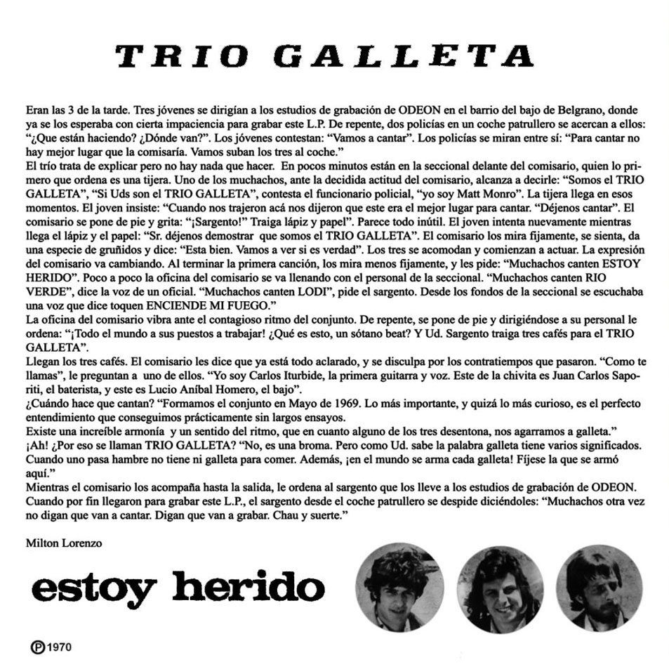 Cartula Interior Frontal de Trio Galleta - Estoy Herido